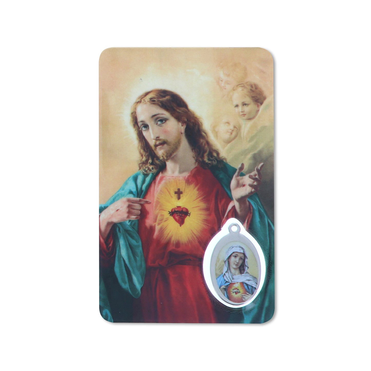 Card plastificata Sacri Cuori di Gesù e Maria. Dimensioni 5,5x8,5 cm
