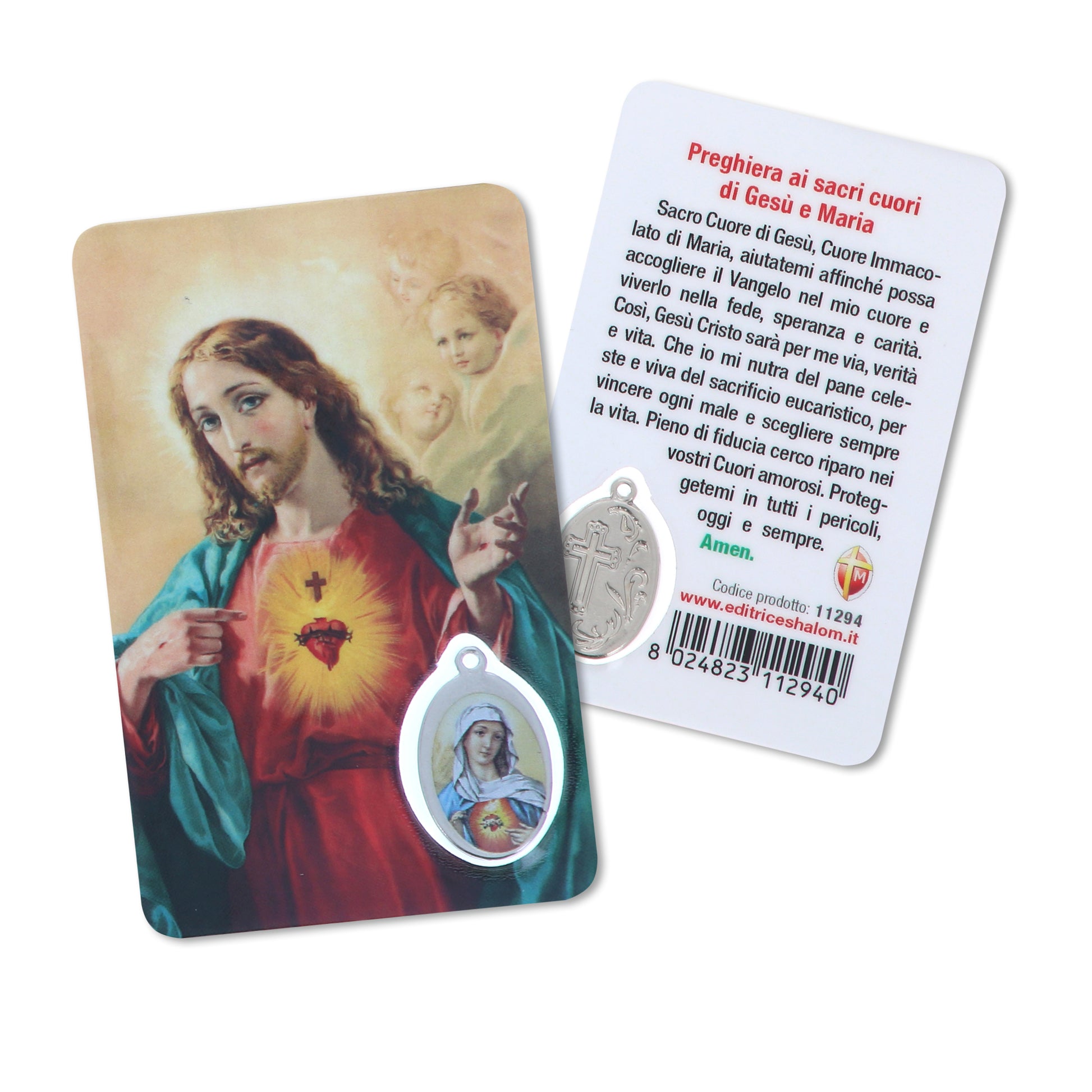 Card plastificata Sacri Cuori di Gesù e Maria. Dimensioni 5,5x8,5 cm
