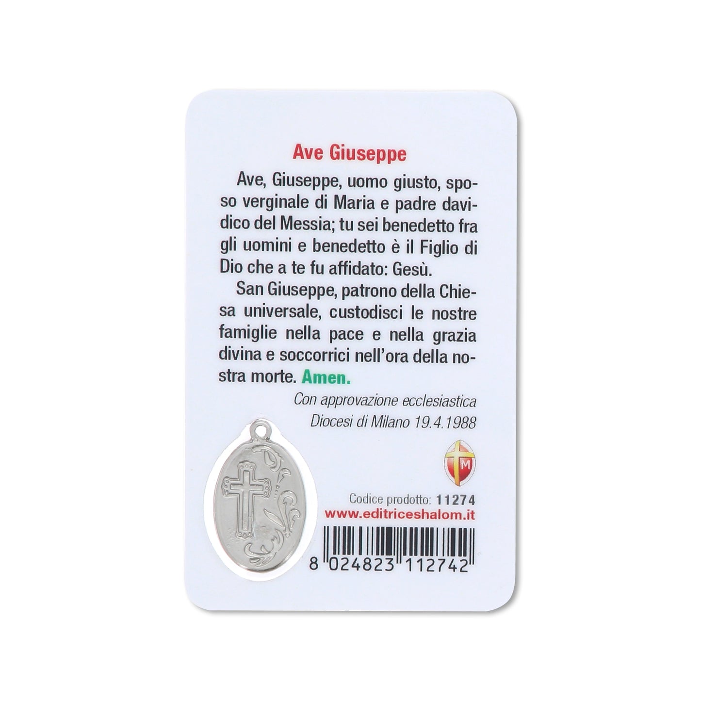 Card plastificata San Giuseppe, da collezione. Dimensioni 5,5x8,5 cm
