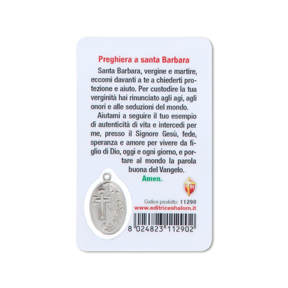 Card plastificata Santa Barbara, da collezione. Dimensioni 5,5x8,5 cm