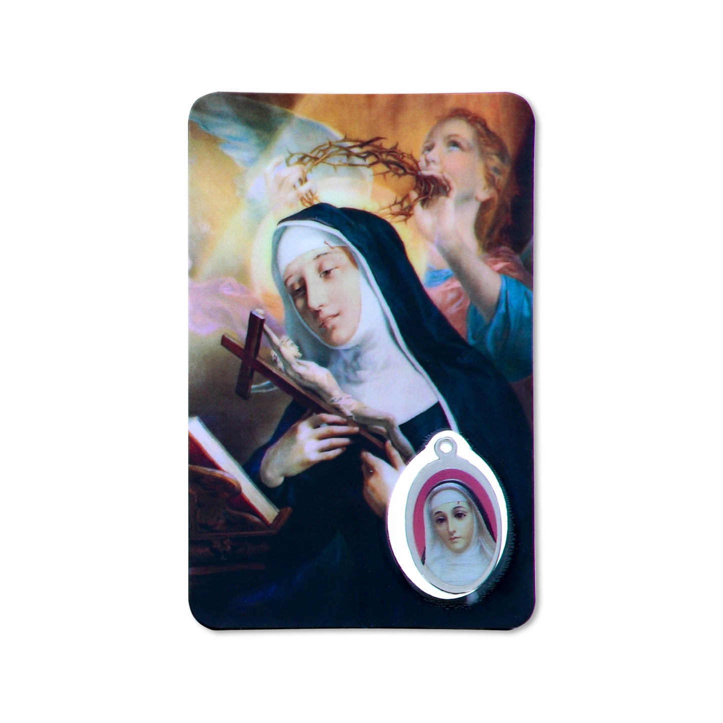 Card plastificata Santa Rita, da collezione. Dimensioni 5,5x8,5 cm