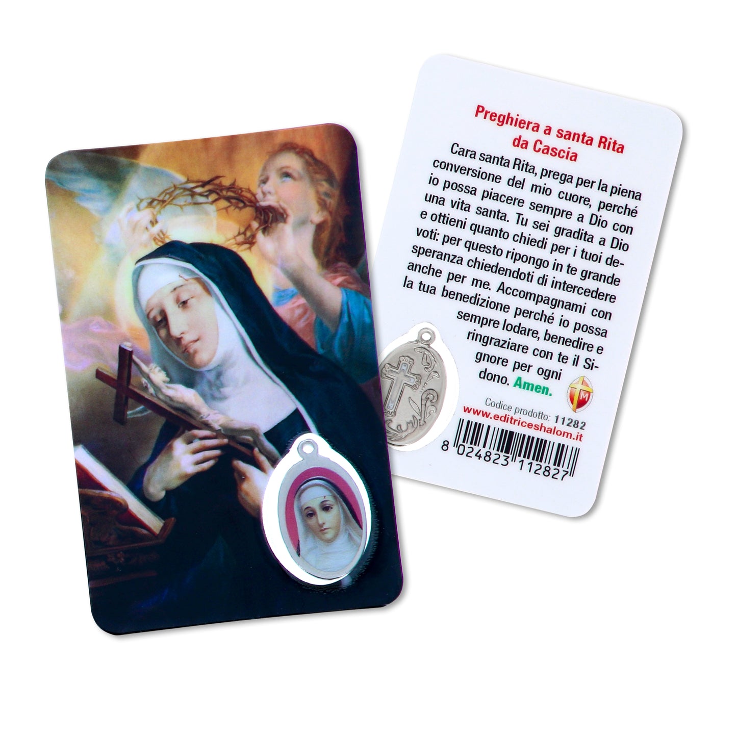 Card plastificata Santa Rita, da collezione. Dimensioni 5,5x8,5 cm