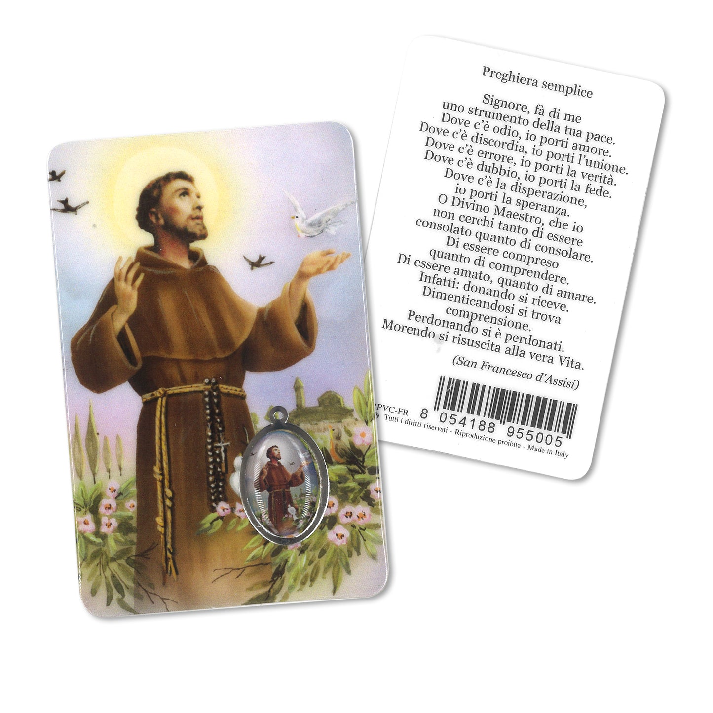 Card plastificata San Francesco, da collezione. Dimensioni 5,5x8,5 cm