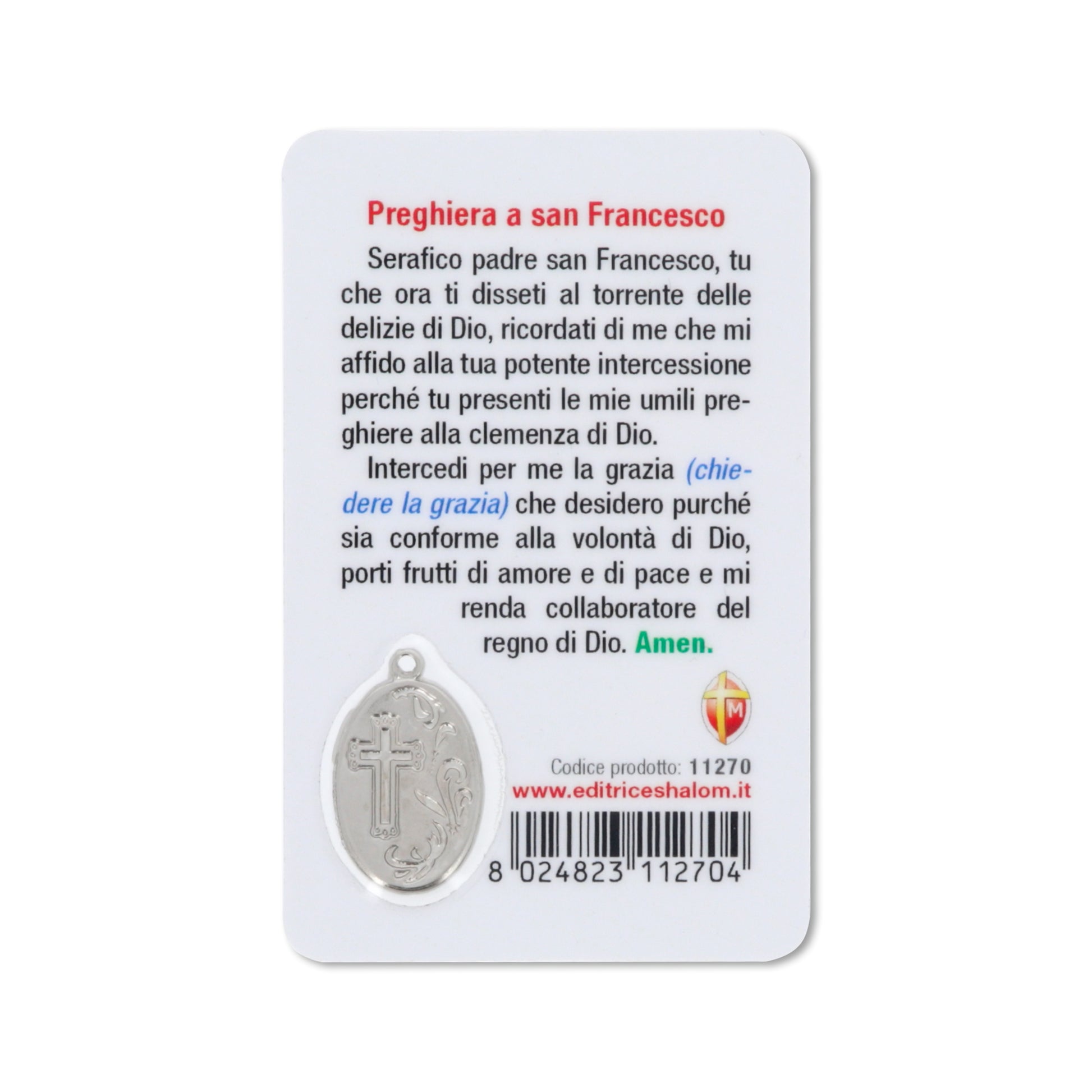 Card plastificata San Francesco, da collezione. Dimensioni 5,5x8,5 cm