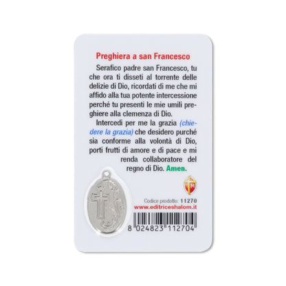 Card plastificata San Francesco, da collezione. Dimensioni 5,5x8,5 cm