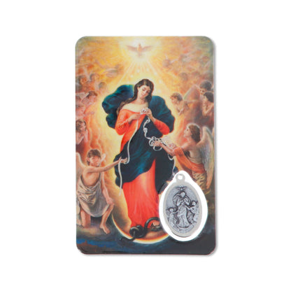 Card plastificata Maria che scioglie i nodi, da collezione. Dimensioni 5,5x8,5 cm