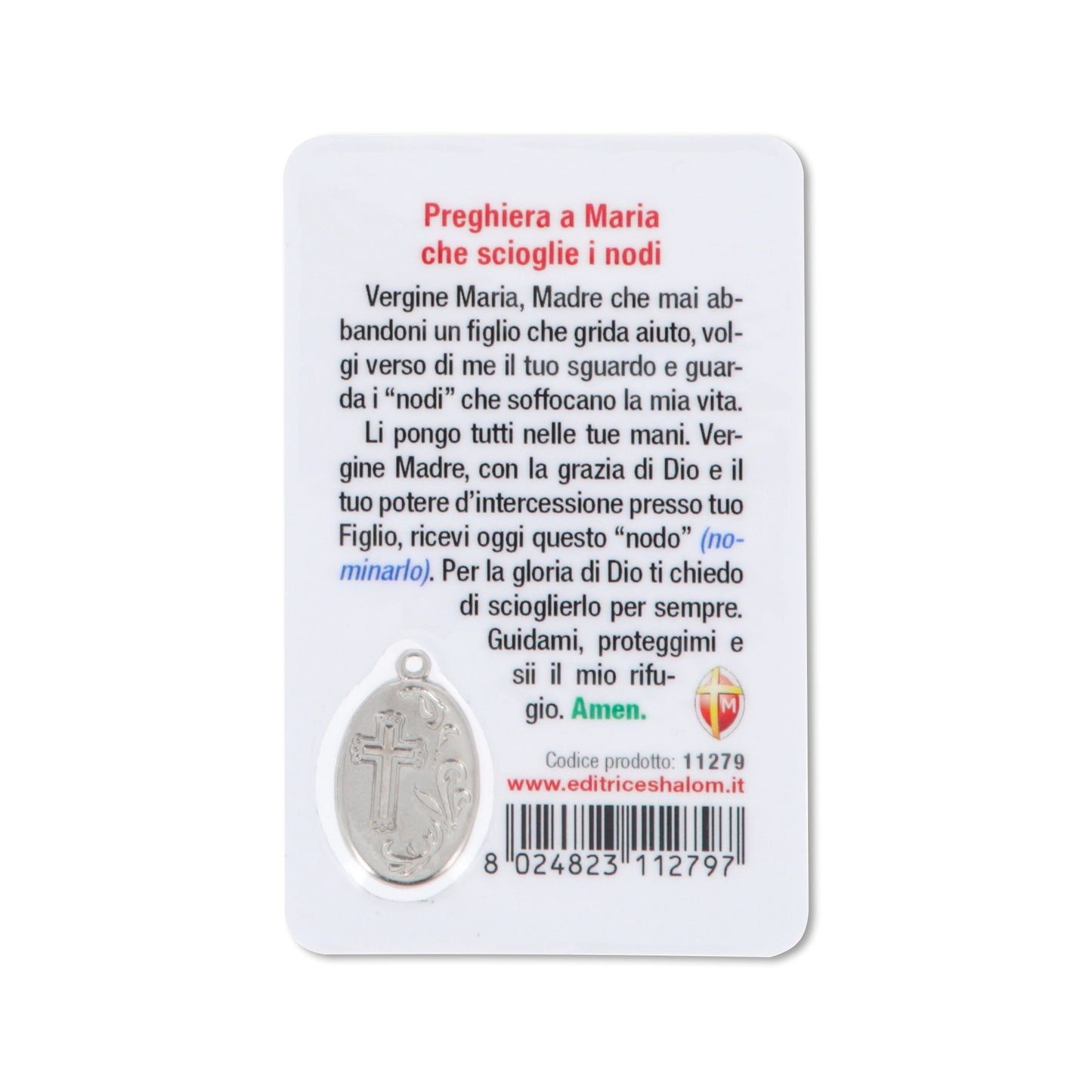 Card plastificata Maria che scioglie i nodi, da collezione. Dimensioni 5,5x8,5 cm