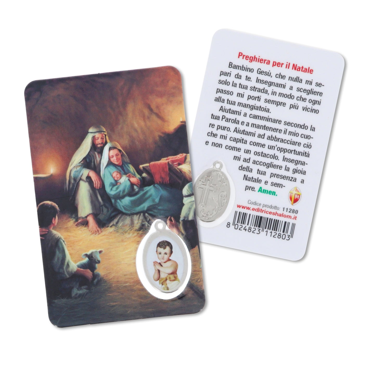 Card plastificata Santo Natale, da collezione. Dimensioni 5,5x8,5 cm