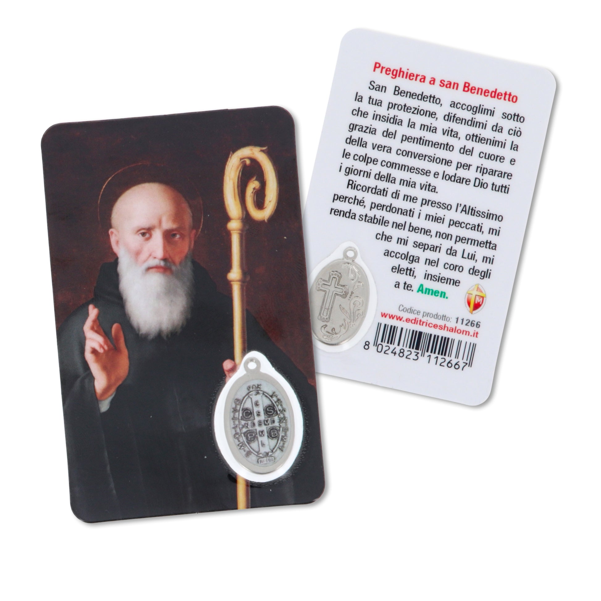 Card plastificata San Benedetto, da collezione. Dimensioni 5,5x8,5 cm