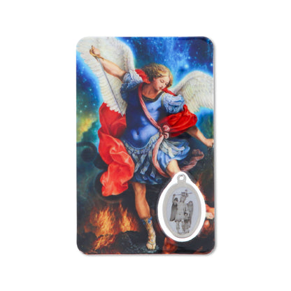 Card plastificata San Michele Arcangelo, da collezione. Dimensioni 5,5x8,5 cm