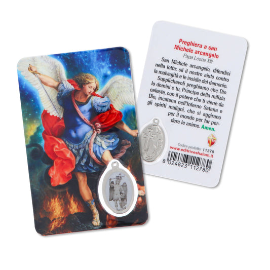 Card plastificata San Michele Arcangelo, da collezione. Dimensioni 5,5x8,5 cm
