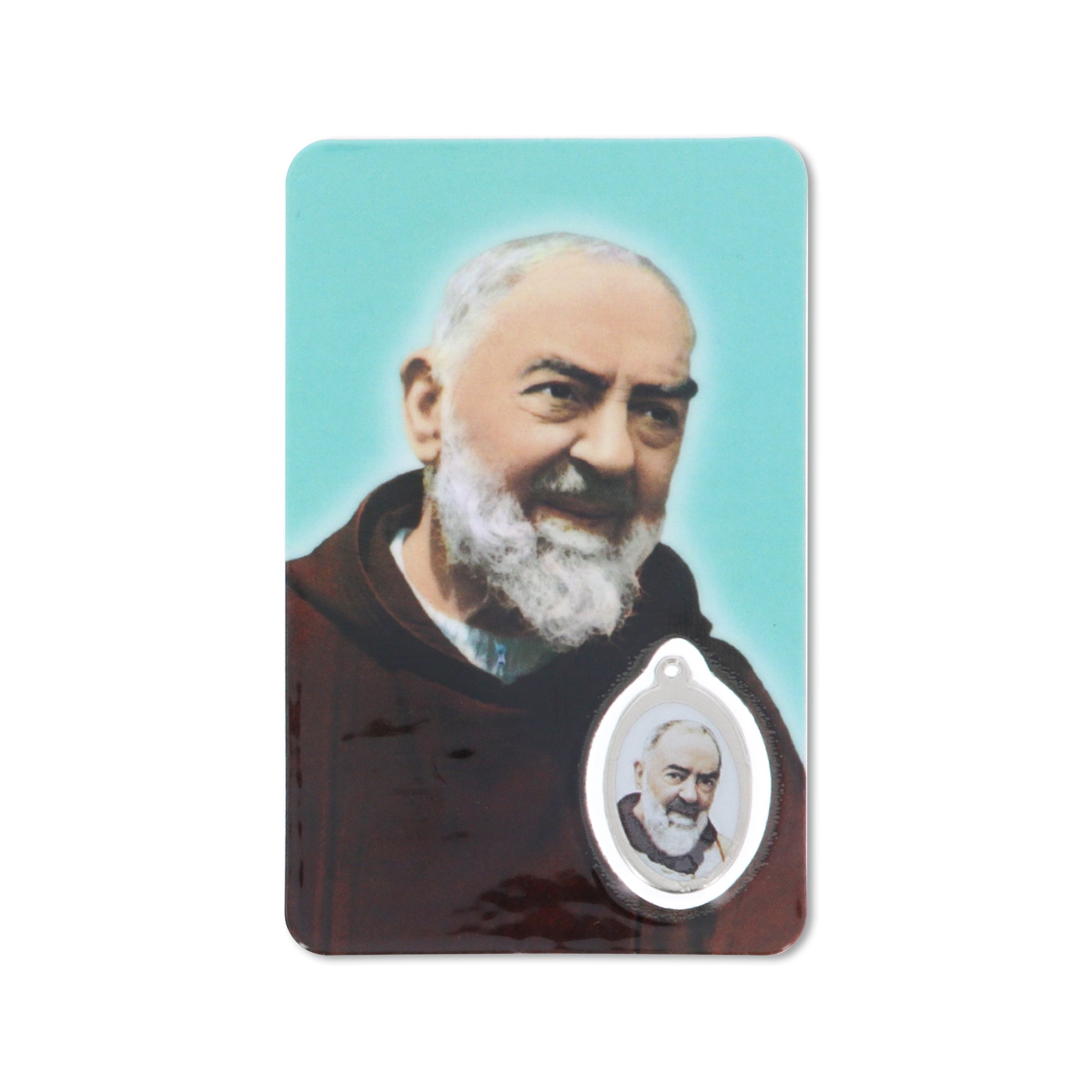 Card plastificata San Pio, da collezione. Dimensioni 5,5x8,5 cm