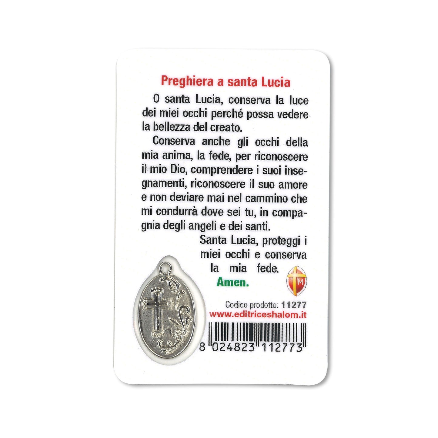 Card plastificata Santa Lucia. Dimensioni 5,5x8,5 cm