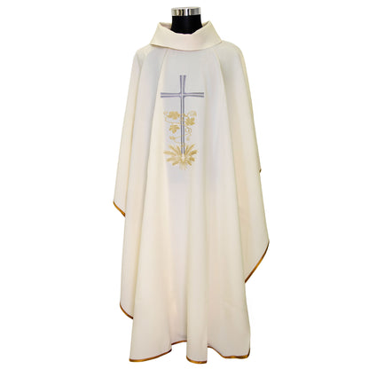 Casula liturgica con ricamo croce argento e spighe dorate