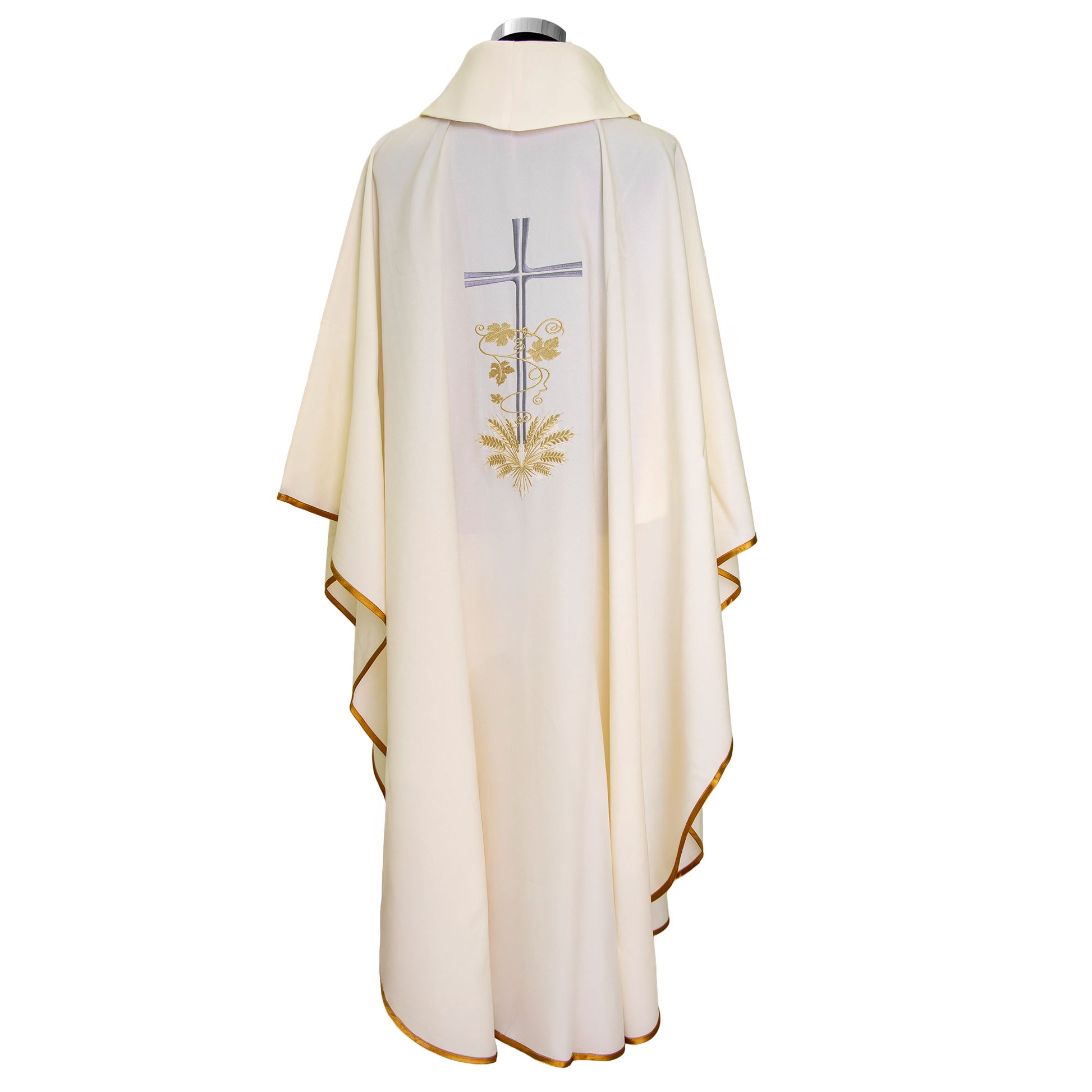 Casula liturgica con ricamo croce argento e spighe dorate