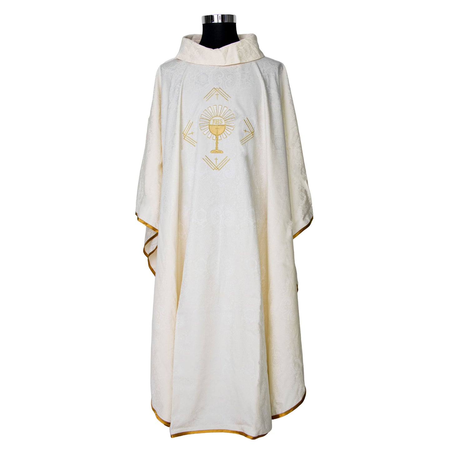 Casula sacerdotale damascata con ricamo calice