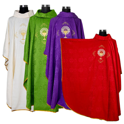 Casula sacerdotale damascata con ricamo calice