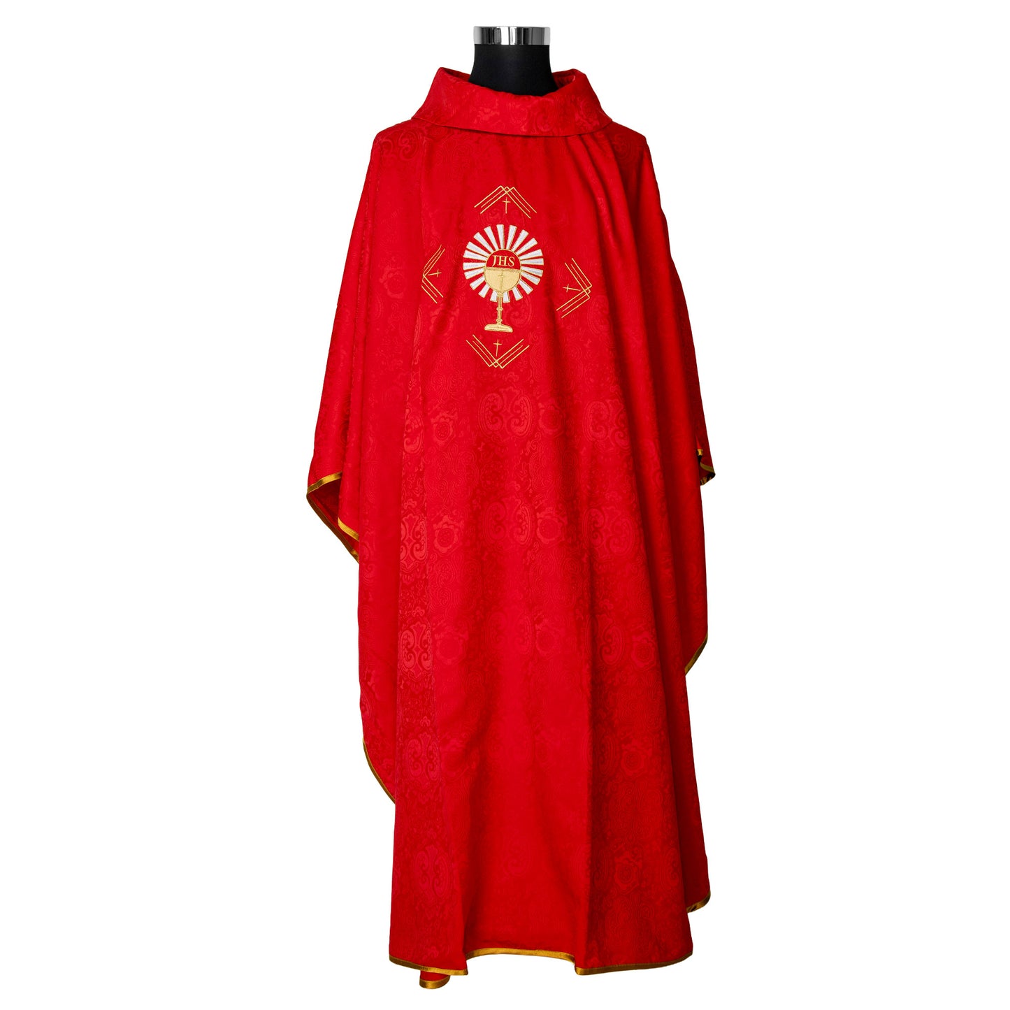 Casula sacerdotale damascata con ricamo calice