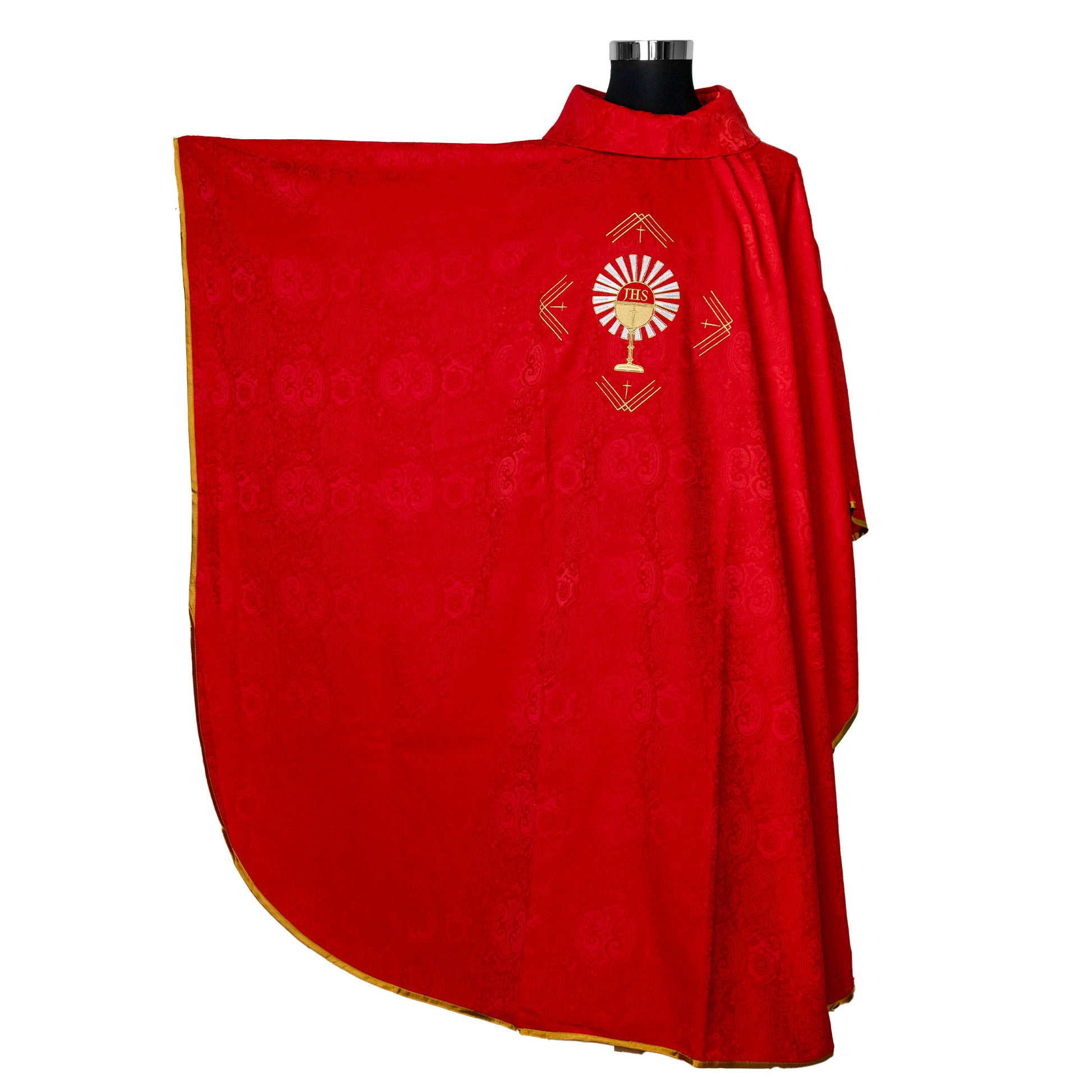 Casula sacerdotale damascata con ricamo calice