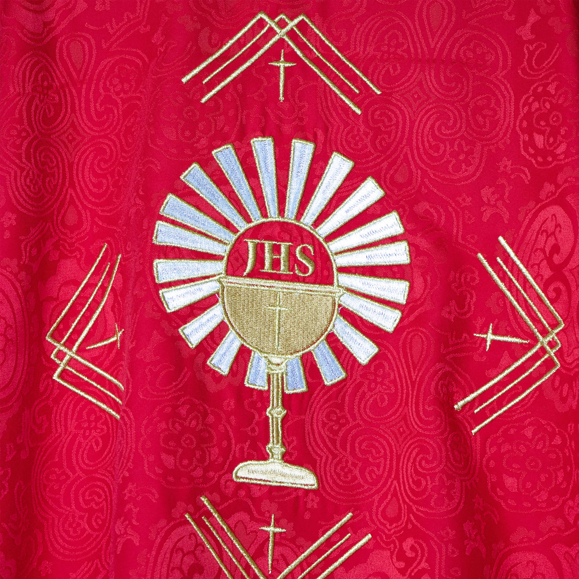 Casula sacerdotale damascata con ricamo calice