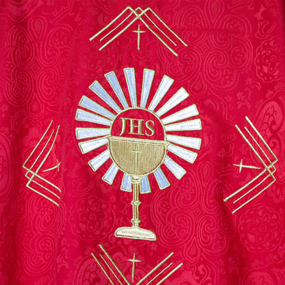 Casula sacerdotale damascata con ricamo calice