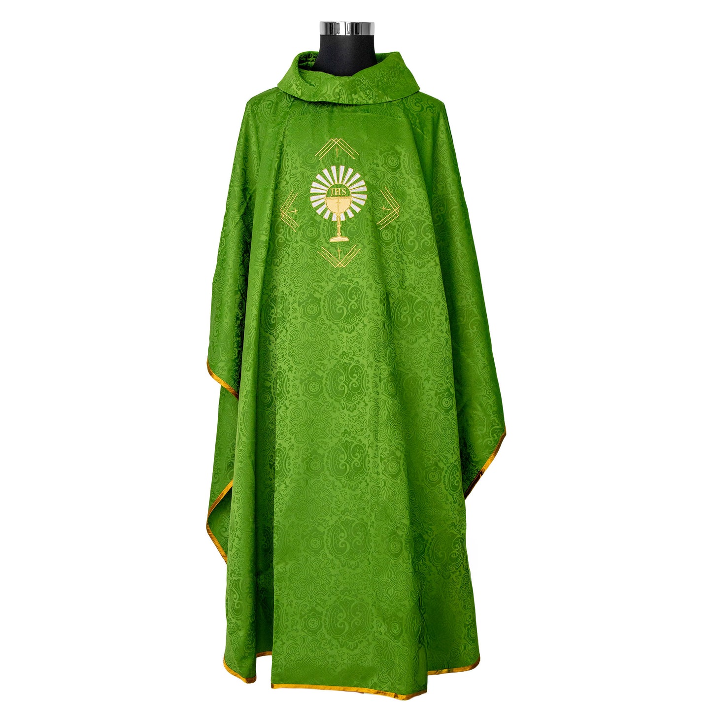 Casula sacerdotale damascata con ricamo calice