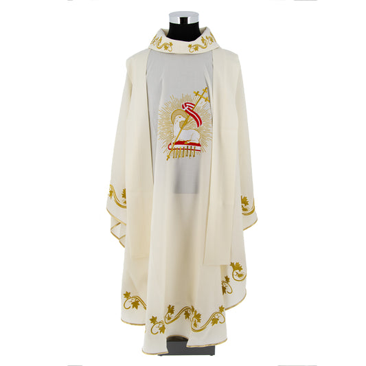 Casula solenne completa di stola con ricamo Agnello, 100% lana.