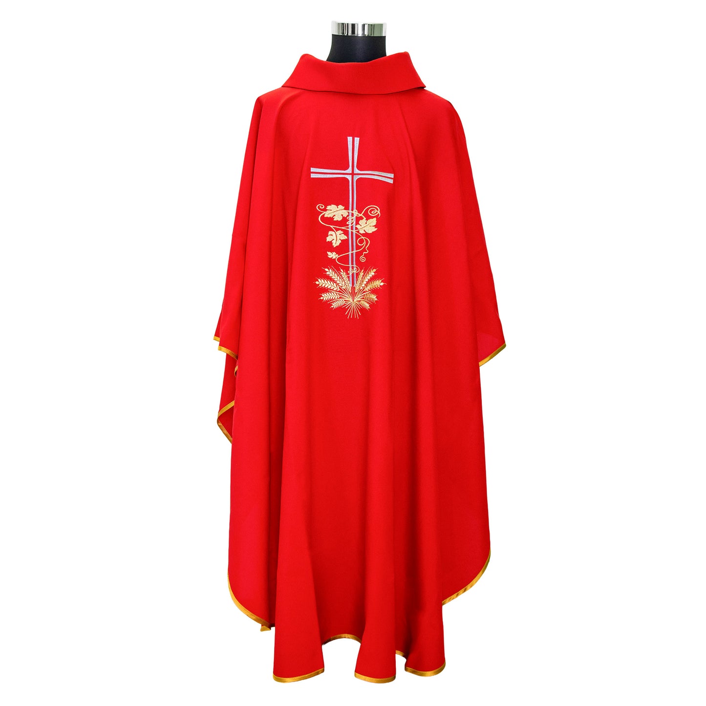Casula liturgica con ricamo croce argento e spighe dorate