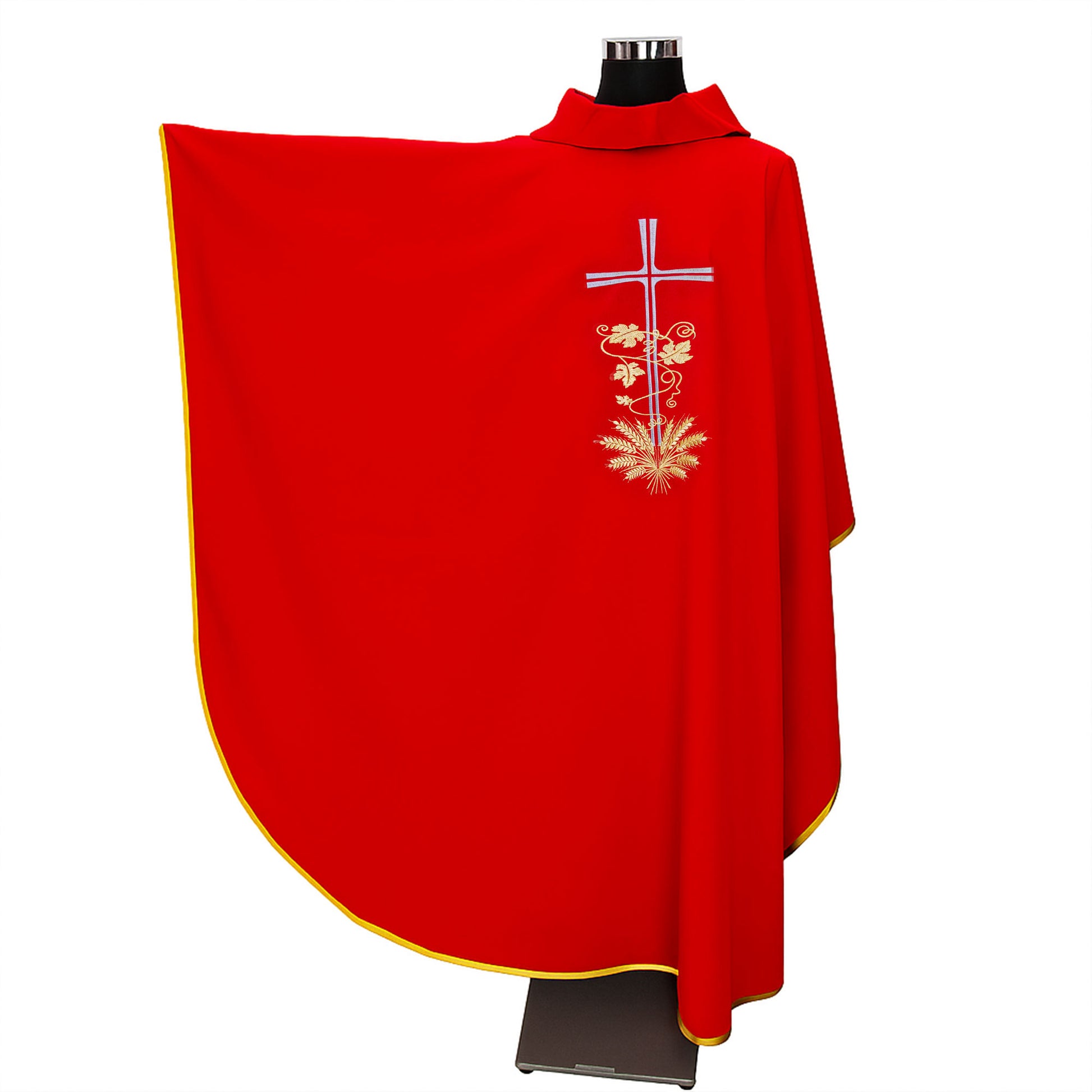 Casula liturgica con ricamo croce argento e spighe dorate
