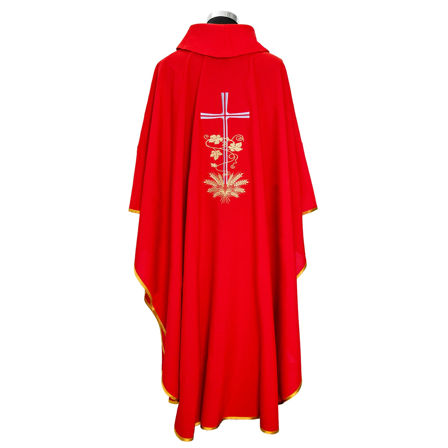 Casula liturgica con ricamo croce argento e spighe dorate