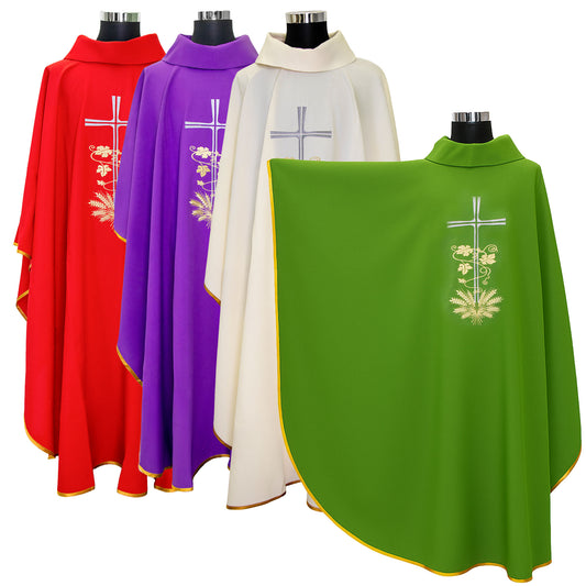 Casula liturgica con ricamo croce argento e spighe dorate