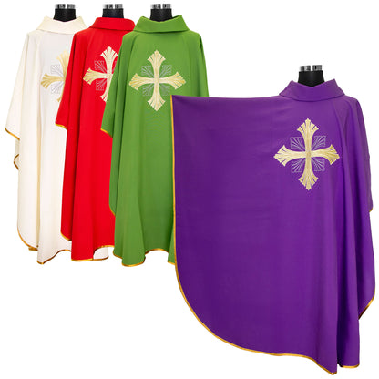 Casula liturgica con ricamo croce dorata