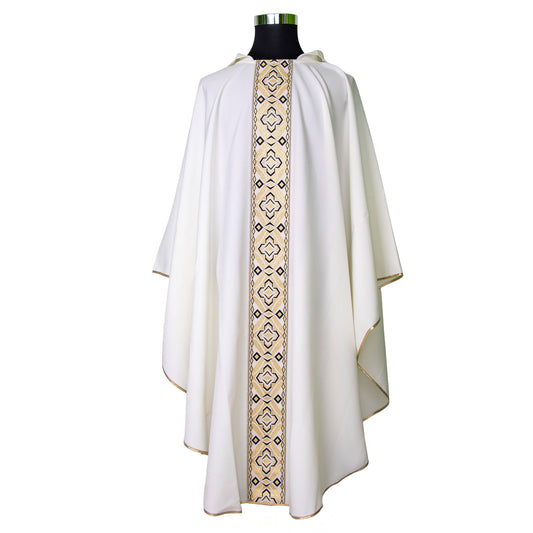 Casula con fascione centrale ricamato con filo oro e nero