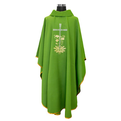 Casula liturgica con ricamo croce argento e spighe dorate