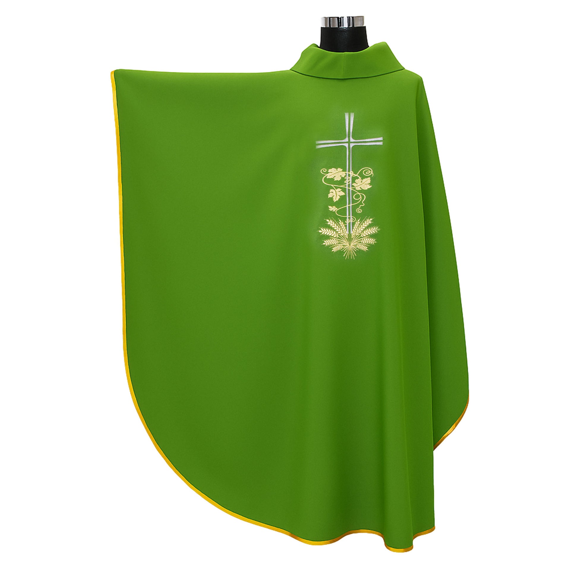Casula liturgica con ricamo croce argento e spighe dorate