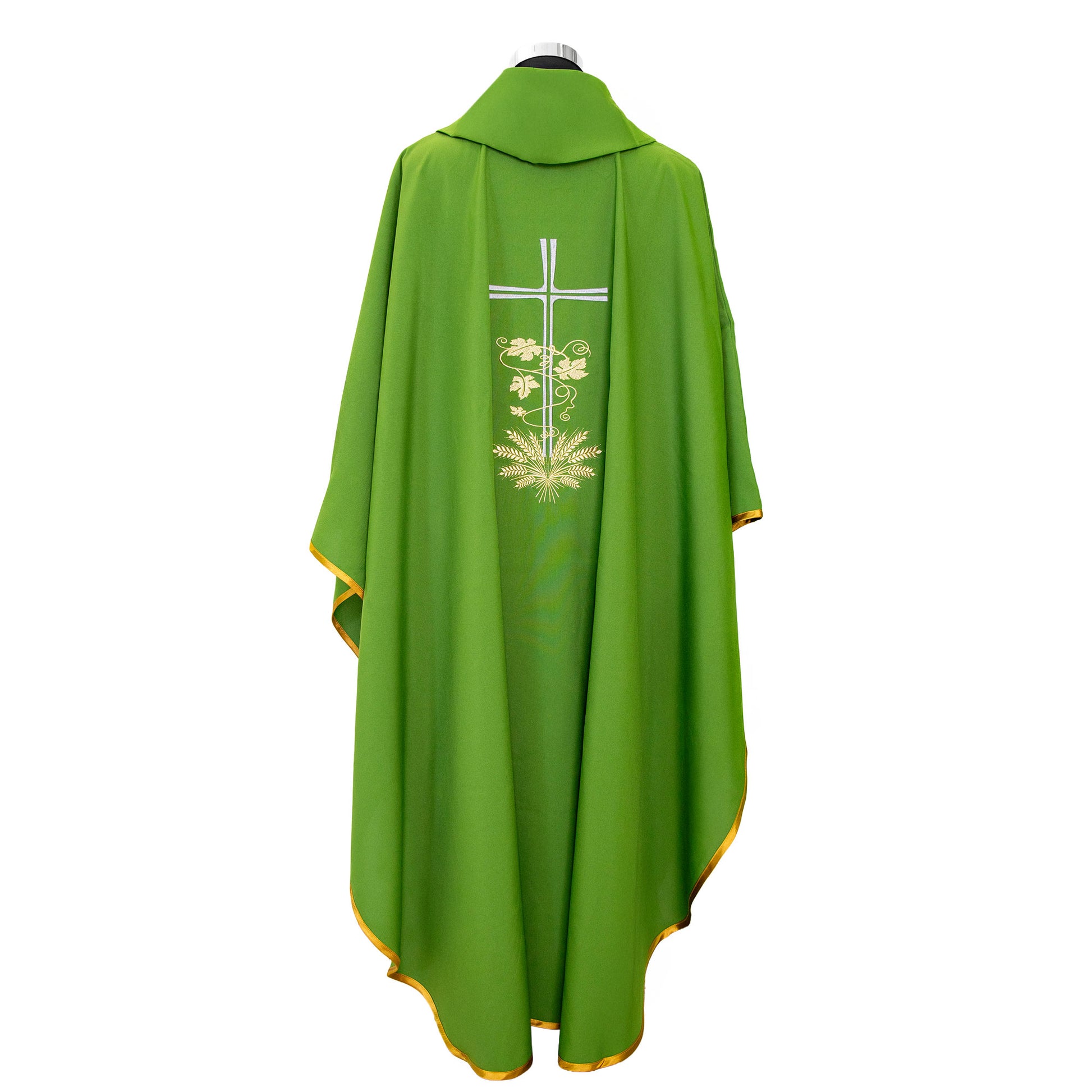 Casula liturgica con ricamo croce argento e spighe dorate