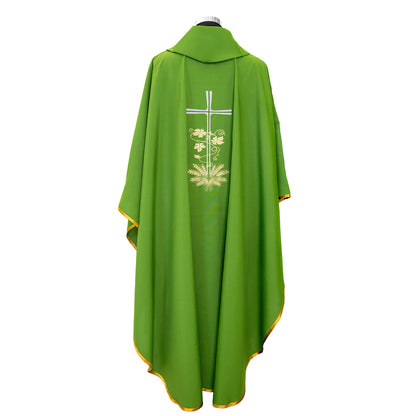 Casula liturgica con ricamo croce argento e spighe dorate