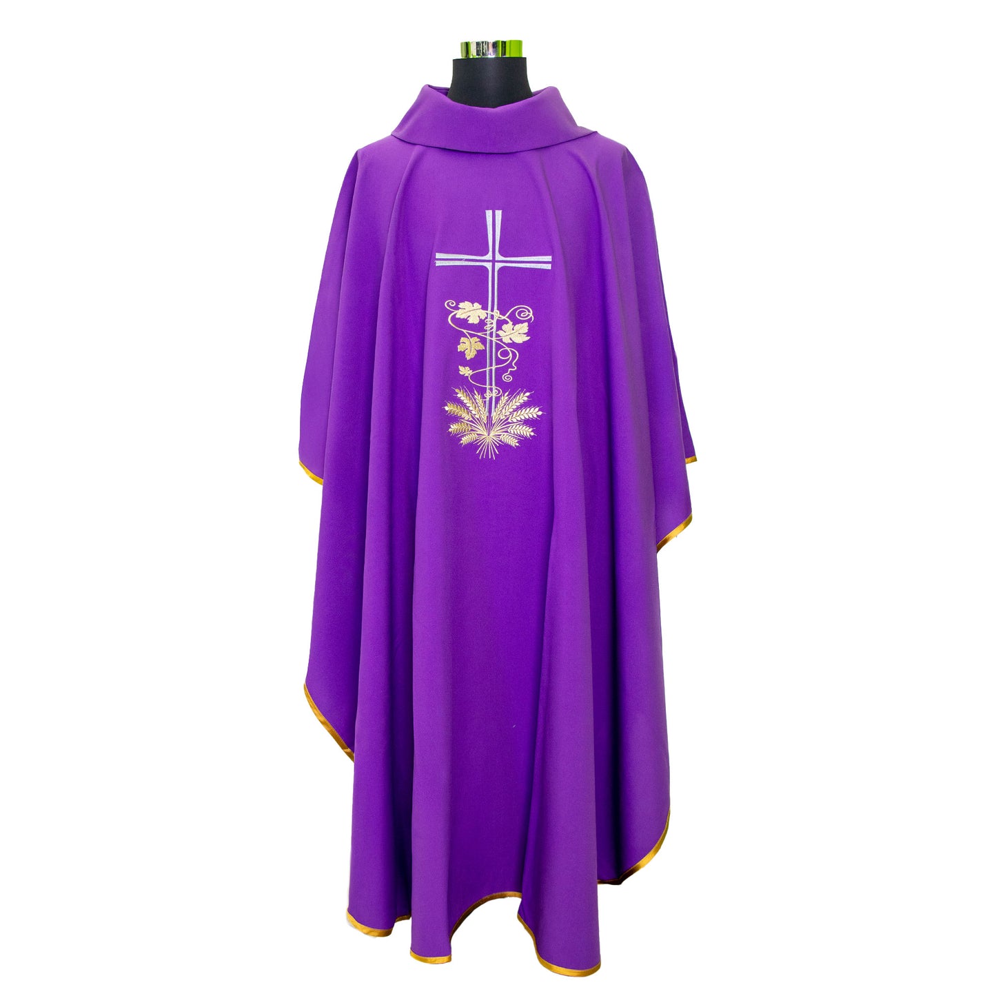 Casula liturgica con ricamo croce argento e spighe dorate