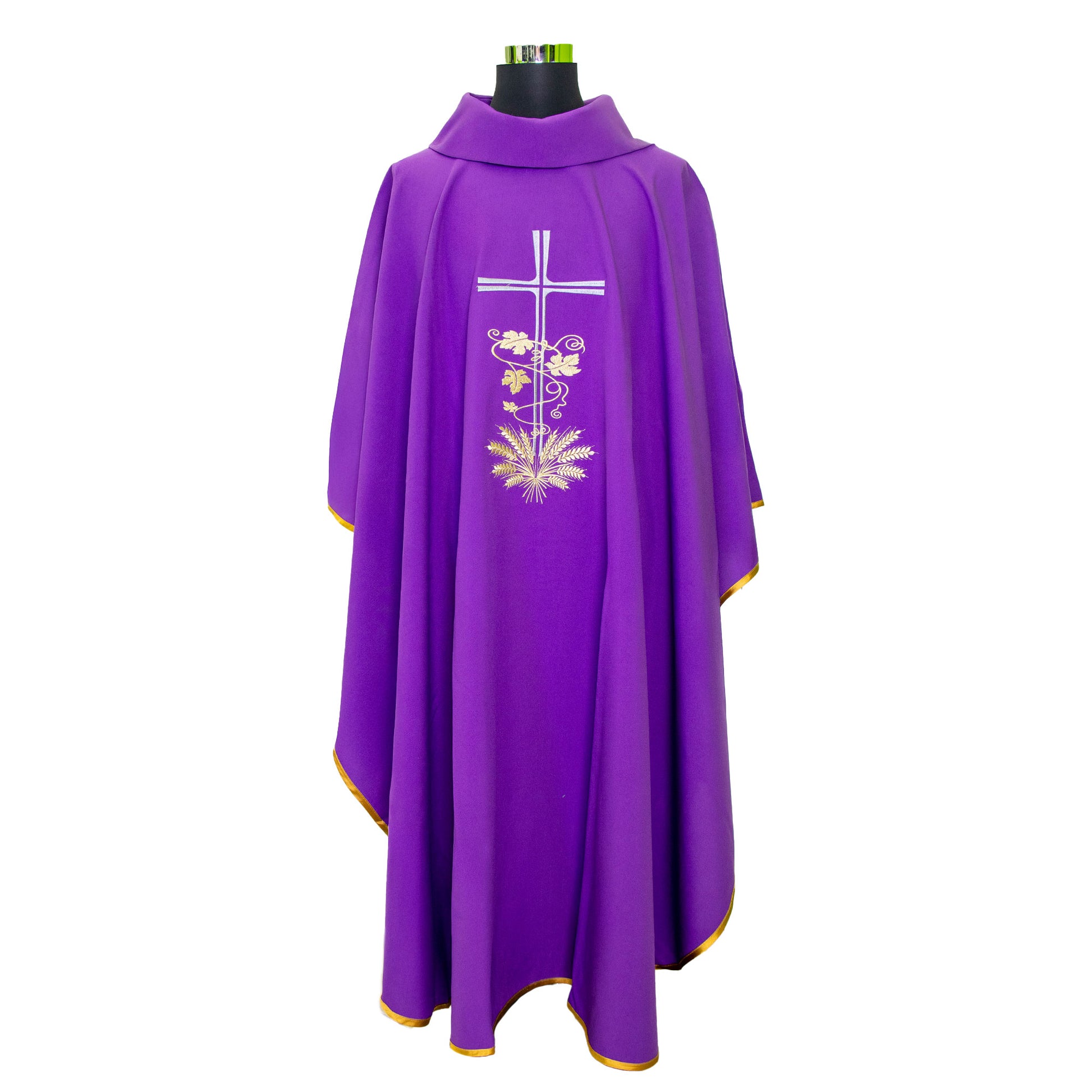 Casula liturgica con ricamo croce argento e spighe dorate