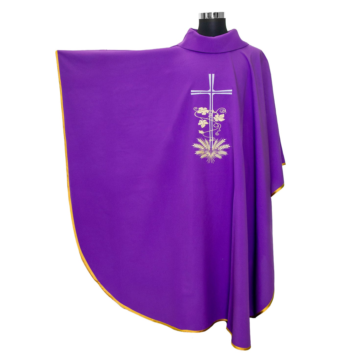 Casula liturgica con ricamo croce argento e spighe dorate