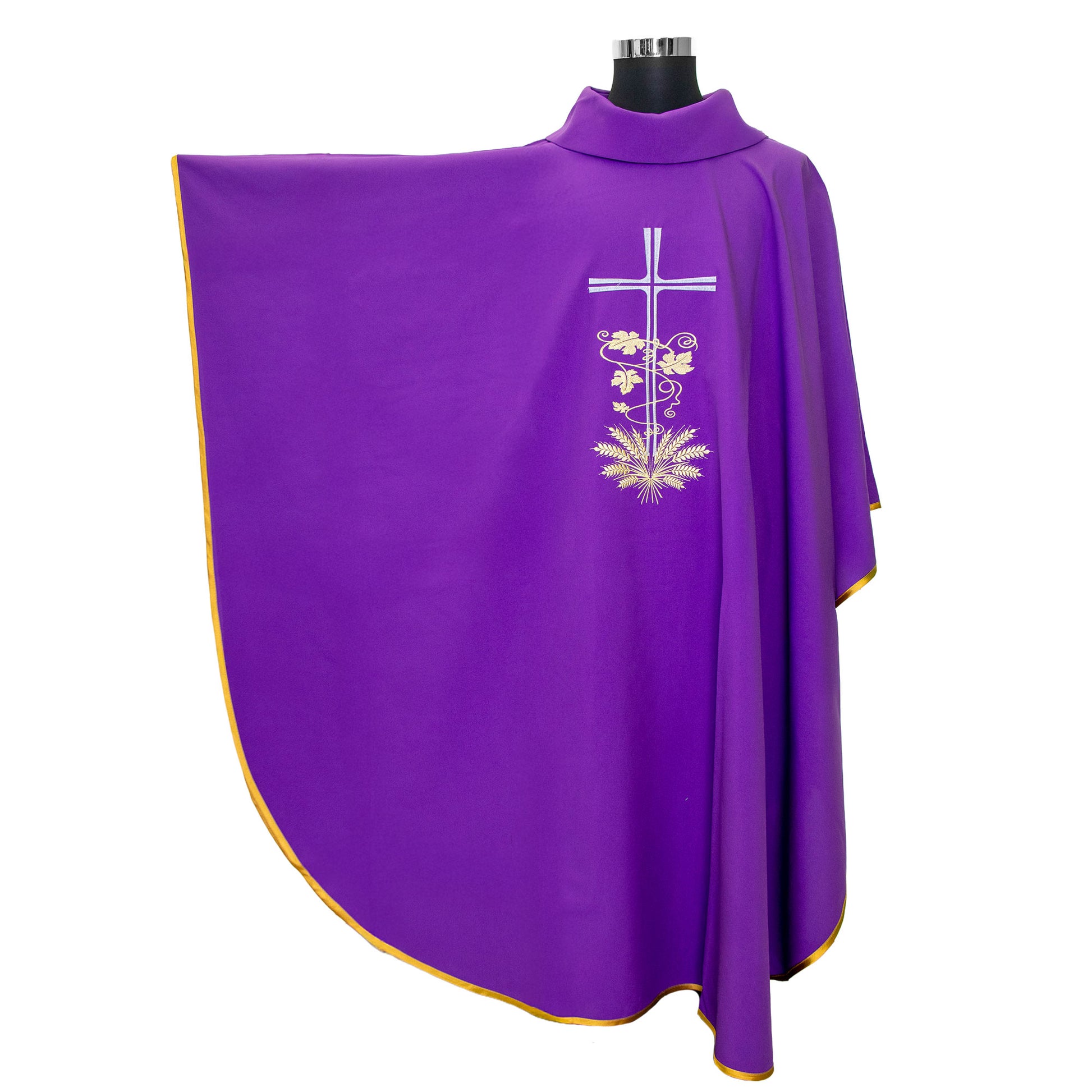 Casula liturgica con ricamo croce argento e spighe dorate