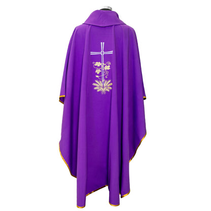 Casula liturgica con ricamo croce argento e spighe dorate