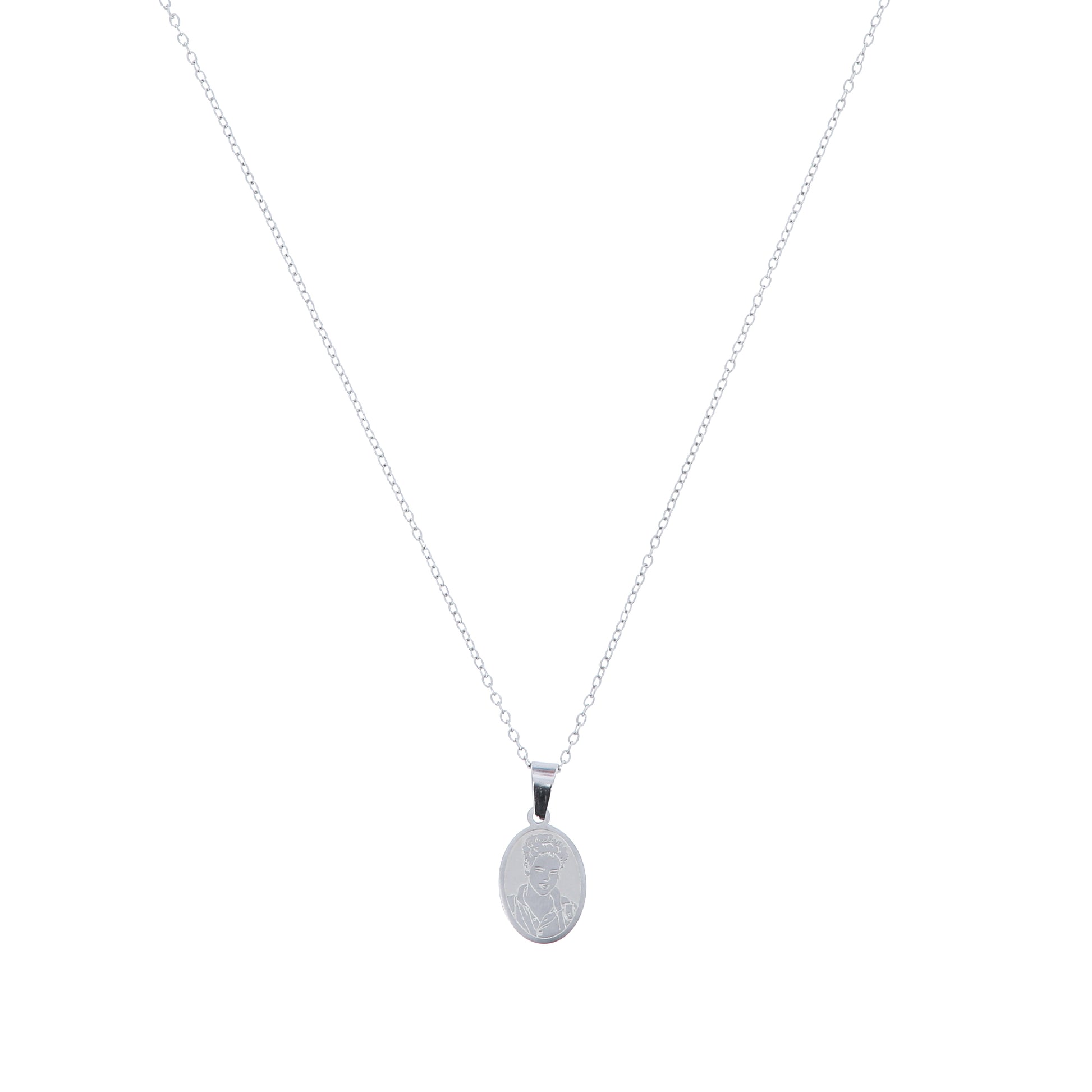 Collana in acciaio con ciondolo San Carlo Acutis. Lunghezza 24,5 cm