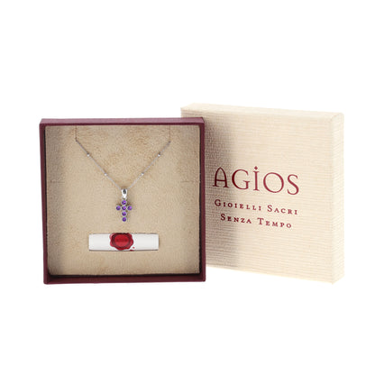 Collana Lumae Patronus, croce con zirconi viola, argento 925
