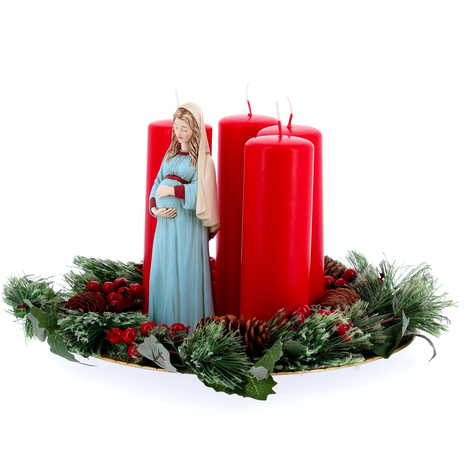Statua Madonna gestante, in polvere di marmo colorata. Altezza 23 cm