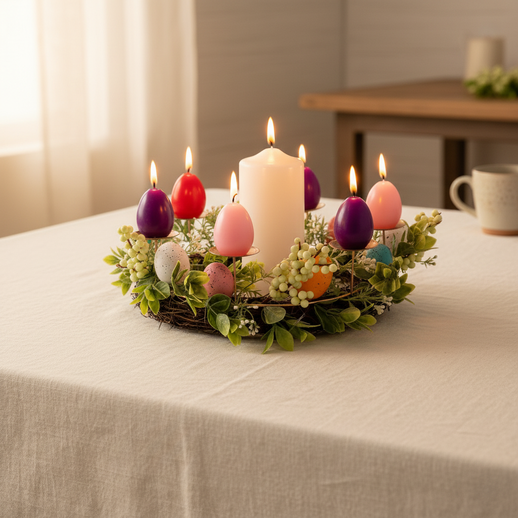 Corona pasquale, ghirlanda completa di candele. Diametro 40 cm