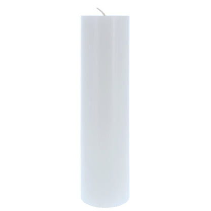 Candela Cero in cera bianca con decorazione in bassorilievo. Dimensioni 8x30 cm