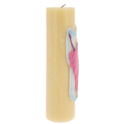 Candela Cero in cera d'api con decorazione in bassorilievo. Dimensioni 8x30 cm