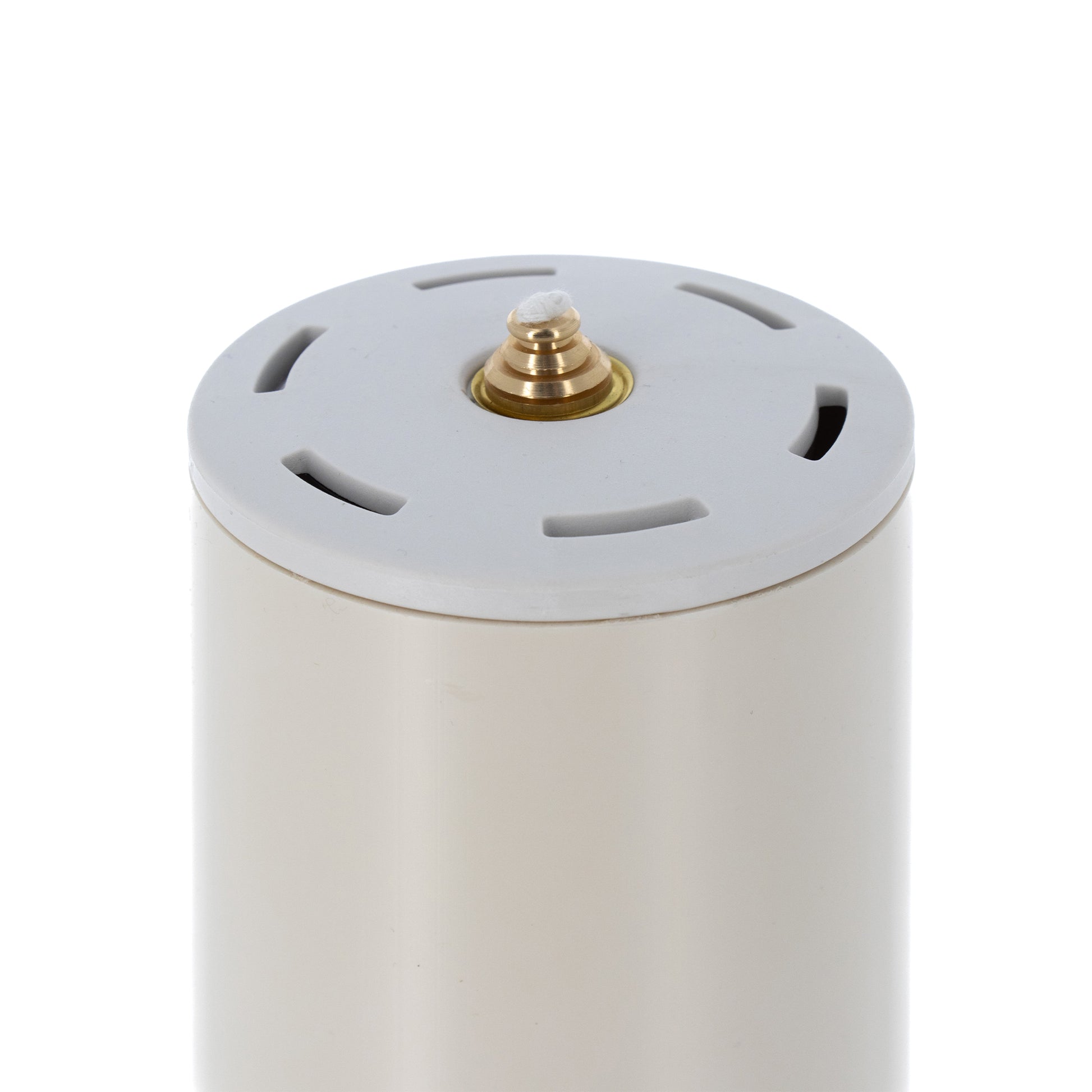 Candela a cera liquida con cartuccia diametro 8 cm e altezza 120 cm.