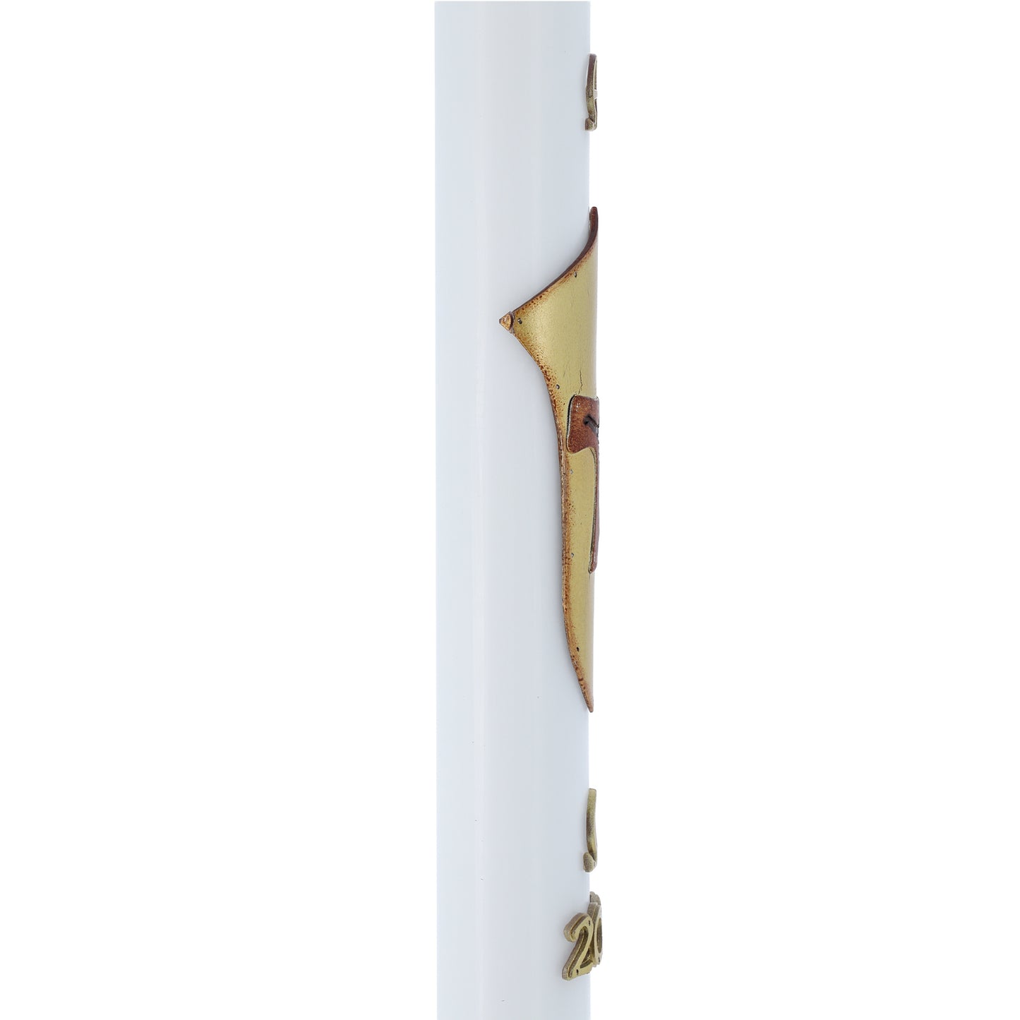 Cero Pasquale in cera bianca con Tau Francescano inin bassorilievo – Decoro Rosso. Dimensione 8x120 cm